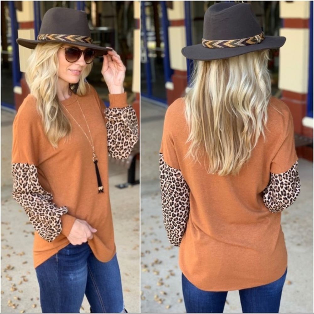 LAST ONE! Camel Leopard Print Sleeve Tunic - Picture 2 of 3